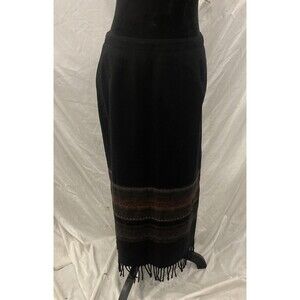Michele Vintage Skirt Womens 12 Black Wool Blend Maxi Lined Fringe 90s Southwest